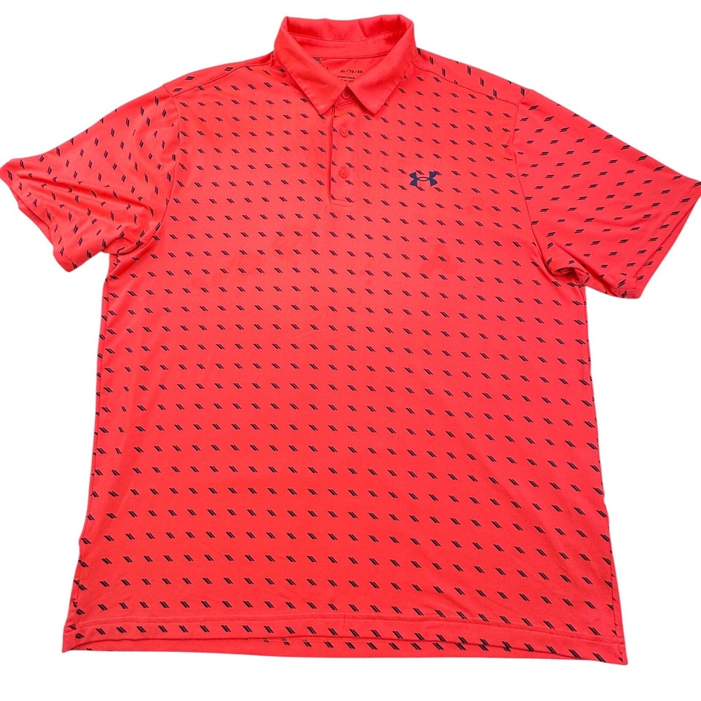 Under Armour Playoff Polo Mens XL Coral Red Navy Dash Golf Shirt Athletic